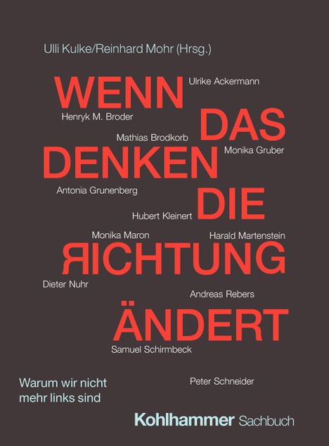 Titel: "Wenn das Denken die Richtung ändert." Herausgeber: Ulli Kulke/Reinhard Mohr. Untertitel: "Warum wir nicht mehr links sind." Kohlhammer Sachbuch. Verschiedene Namen umgeben den Titel.