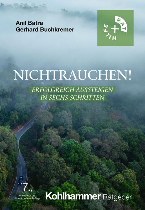 "Nichtrauchen! Erfolgreich aussteigen in sechs Schritten"; Darstellung von nebligem Wald mit Logo oben rechts.