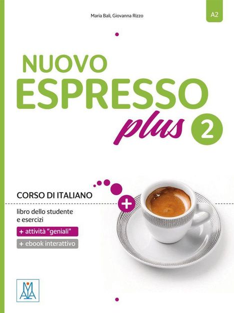 Titel: "NUOVO ESPRESSO plus 2". Subtitel: "Corso di Italiano". Bild einer Espressotasse auf einem Unterteller.