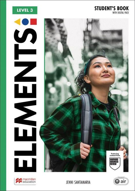 "LEVEL 3", "ELEMENTS", "STUDENT'S BOOK", "HARVARD BUSINESS REVIEW". Eine Person in kariertem Hemd schaut optimistisch.