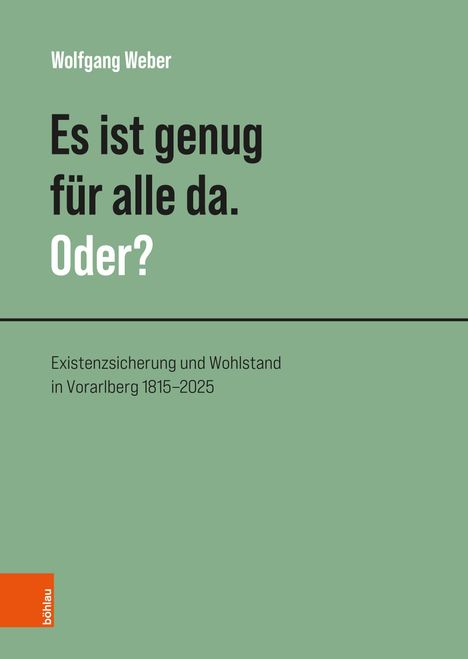 Wolfgang Weber: Es ist genug für alle da. Oder? Existenzsicherung und Wohlstand in Vorarlberg 1815–2025. Grüner Hintergrund.