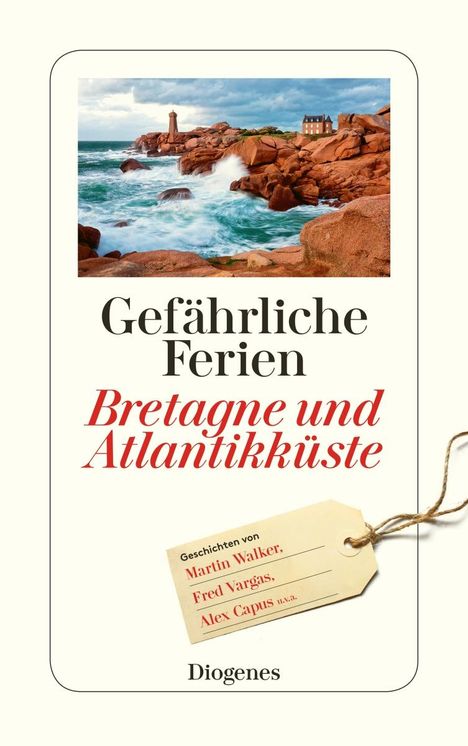 „Gefährliche Ferien. Bretagne und Atlantikküste.“ Oben: Leuchtturm und Felsenlandschaft am Meer.