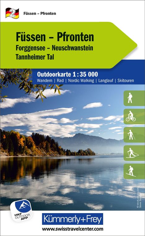 Kümmerly+Frey Outdoorkarte Deutschland 2 Füssen, Pfronten 1:35.000, Karten