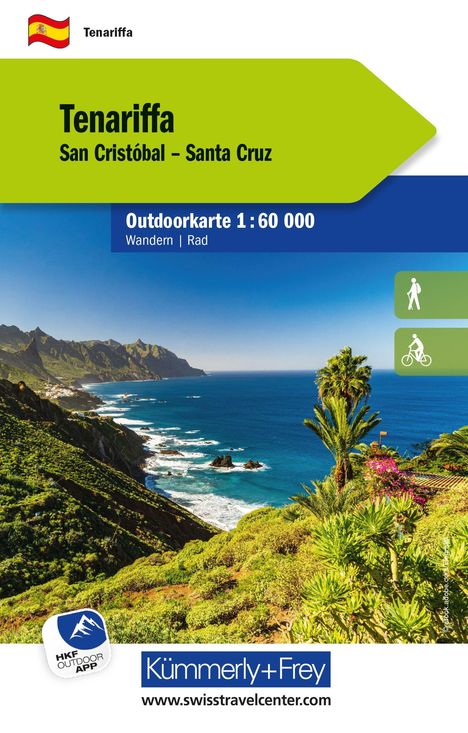 "Tenariffa San Cristóbal – Santa Cruz Outdoor-Karte 1:60 000 Wandern | Rad." Küste mit Bergen und blauem Ozean.