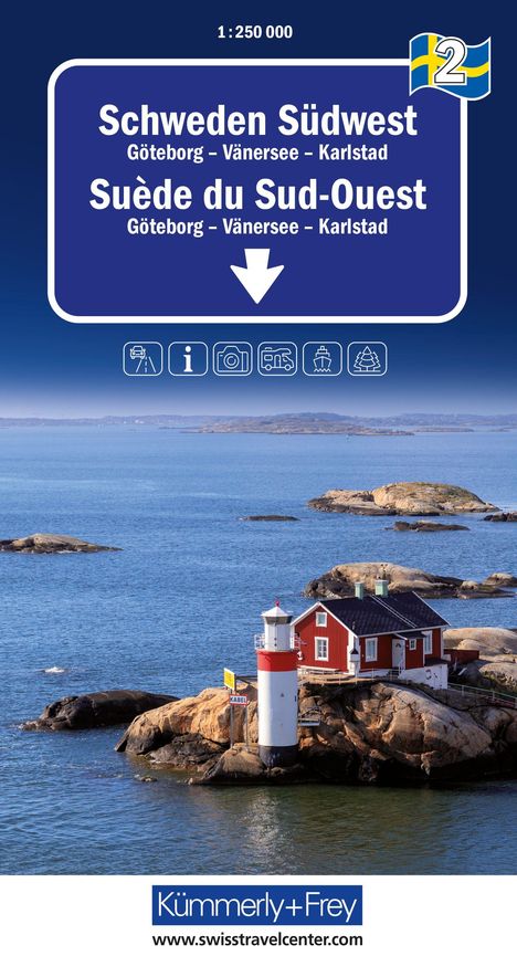 "Schweden Südwest, Göteburg – Vänersee – Karlstad. Suède du Sud-Ouest. Roter Leuchtturm auf Felsen im Meer."