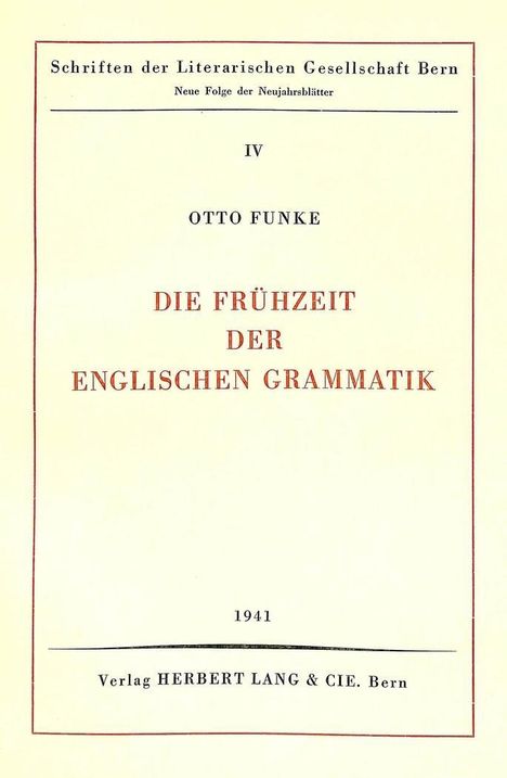 Otto Funke: Die Frühzeit der englischen Grammatik, Buch
