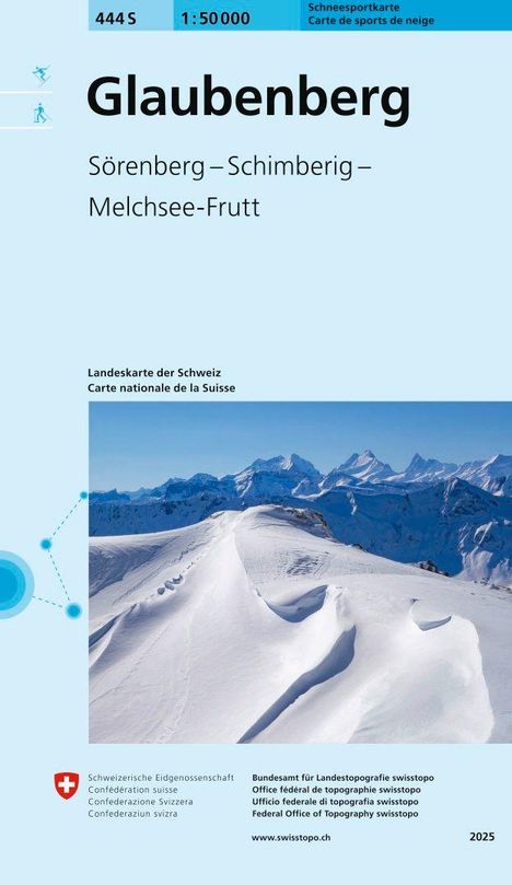 Glaubenberg, Sörenberg - Schimberg - Melchsee-Frutt. Schneesportkarte 1:50 000, Landeskarte der Schweiz. Verschneite Berge.