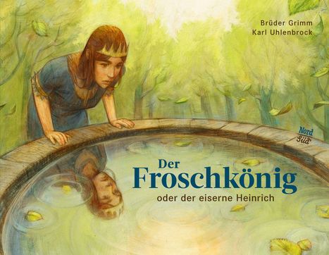 Illustration: Eine Prinzessin lehnt sich über einen Brunnen und sieht ihr Spiegelbild im Wasser.