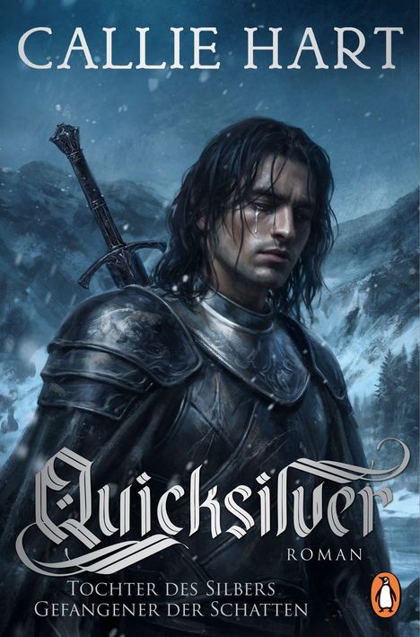 Callie Hart, Quicksilver, Roman, Tochter des Silbers, Gefangener der Schatten. Ein Ritter vor schneebedeckter Kulisse.