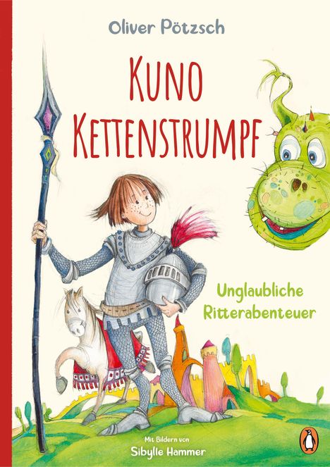 Titel: Kuno Kettenstrumpf. Untertitel: Unglaubliche Ritterabenteuer. Illustration: Ritter mit Drache und Pferd.