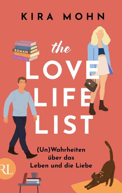 "the LOVE LIFE LIST" und "(Un)Wahrheiten über das Leben und die Liebe"; Illustration einer Frau, eines Mannes und einer Katze.