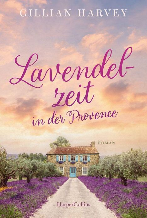 Schriftzug: „Lavendellzeit in der Provence“. Darunter ein Landhaus zwischen blühenden Lavendelfeldern.