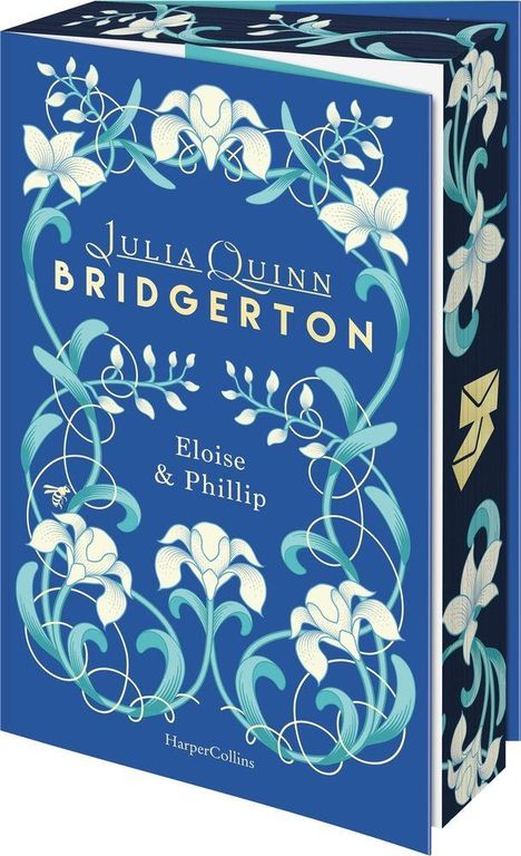 Buchtitel: "Eloise & Phillip". Autor: Julia Quinn. Verlag: HarperCollins. Blaues Cover mit floralen Mustern.