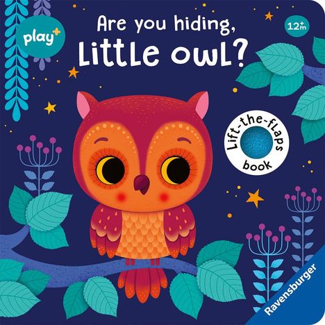 „Are you hiding, Little owl?“; „Lift-the-flaps book“. Illustration: Eule auf Ast mit bunten Blättern, Sternen und Blüten.