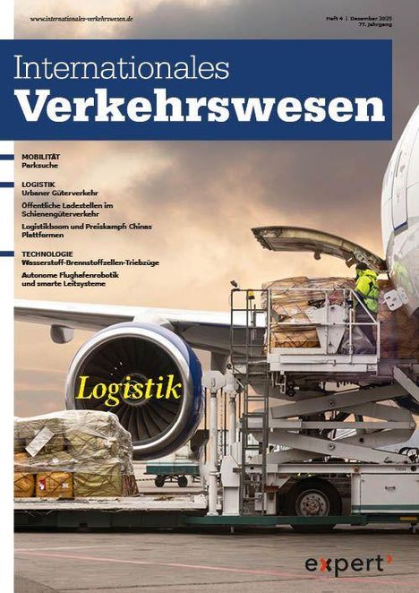 Titel: Internationales Verkehrswesen. Themen: Mobilität, Logistik, Technologie. Bild: Flugzeug wird mit Fracht beladen.