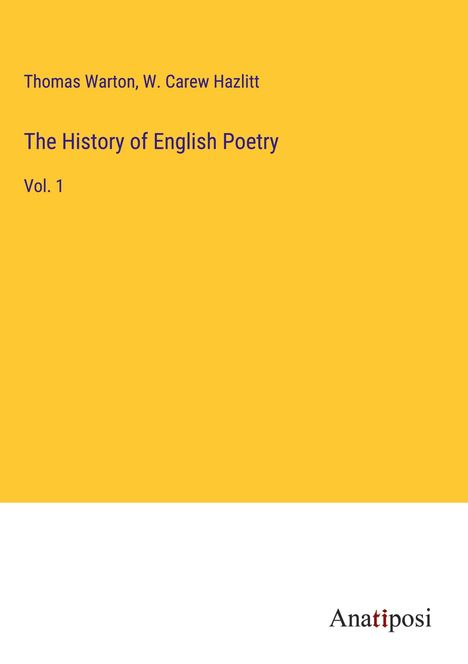 Thomas Warton: The History of English Poetry, Buch