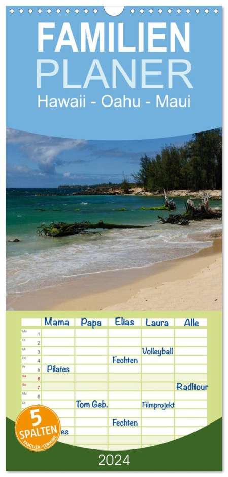 Rolf-Dieter Hitzbleck: Familienplaner 2024 - Hawaii - Oahu - Maui mit 5 Spalten (Wandkalender, 21 x 45 cm) CALVENDO, Kalender