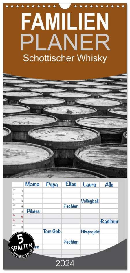 Ralf Kaiser: Familienplaner 2024 - Schottischer Whisky mit 5 Spalten (Wandkalender, 21 x 45 cm) CALVENDO, Kalender