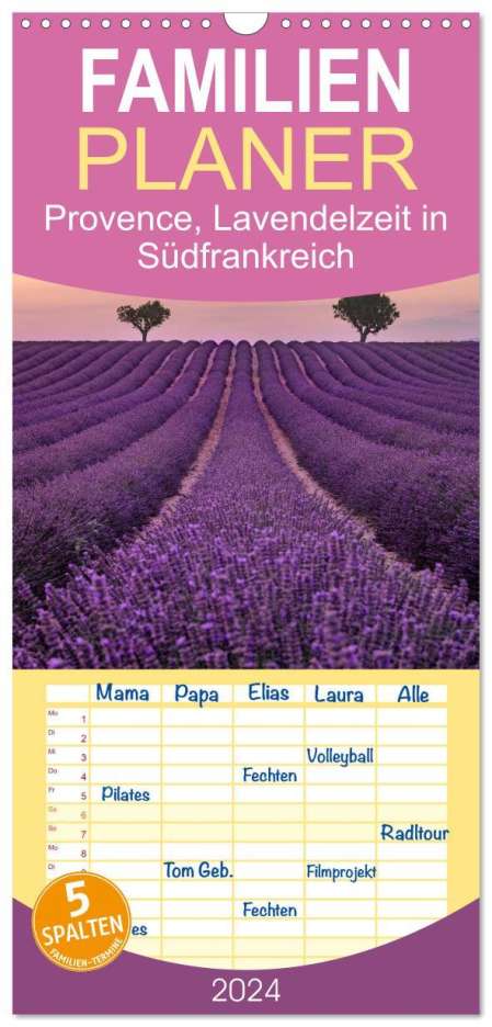 Joana Kruse: Familienplaner 2024 - Provence, Lavendelzeit in Südfrankreich mit 5 Spalten (Wandkalender, 21 x 45 cm) CALVENDO, Kalender