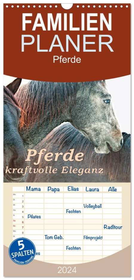 Liselotte Brunner-Klaus: Familienplaner 2024 - Pferde - kraftvolle Eleganz mit 5 Spalten (Wandkalender, 21 x 45 cm) CALVENDO, Kalender