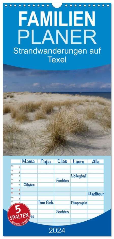 Ute Stehlmann: Familienplaner 2024 - Strandwanderungen auf Texel mit 5 Spalten (Wandkalender, 21 x 45 cm) CALVENDO, Kalender