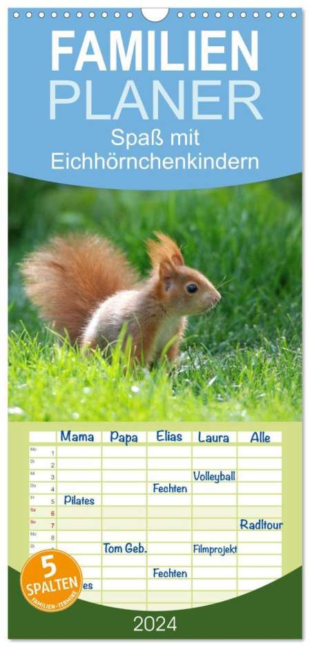 Heike Adam: Familienplaner 2024 - Spaß mit Eichhörnchen-Kindern mit 5 Spalten (Wandkalender, 21 x 45 cm) CALVENDO, Kalender