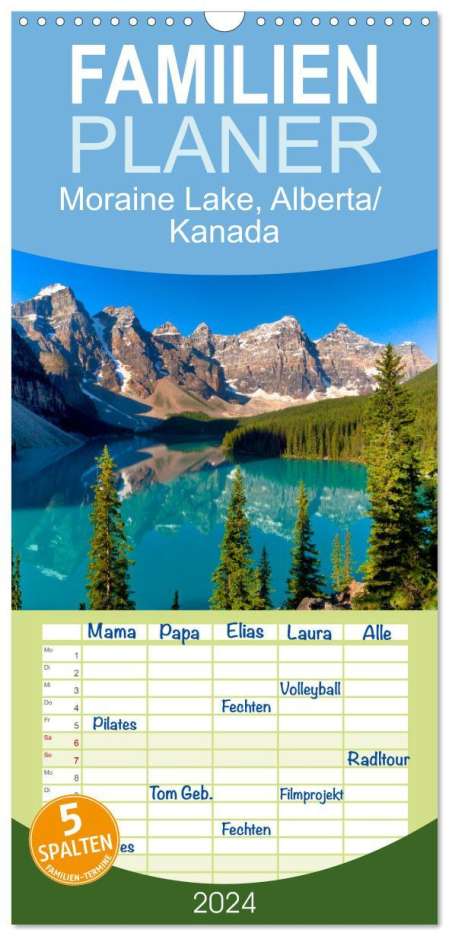 Hans G. Pfaff: Familienplaner 2024 - Moraine Lake, Alberta/ Kanada mit 5 Spalten (Wandkalender, 21 x 45 cm) CALVENDO, Kalender