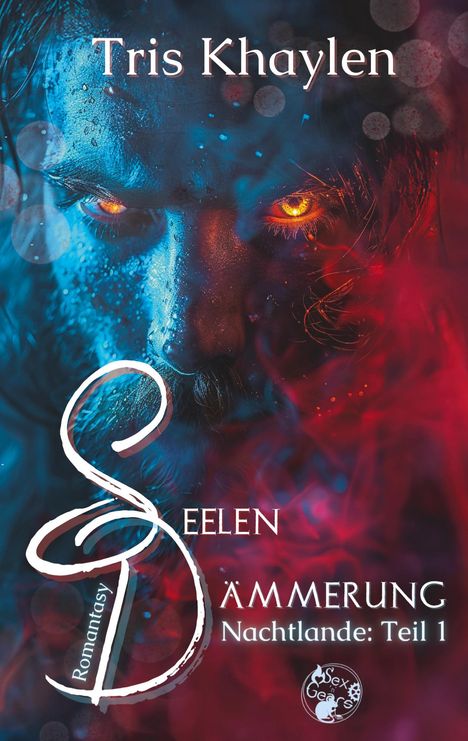 Text: "Tris Khaylen", "Seelen Dämmerung", "Nachtlande: Teil 1", "Romantasy". Ein intensiver Blick mit leuchtenden Augen.