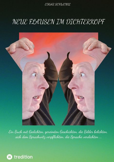 Das Bild zeigt einen Mann, der überrascht auf sich selbst blickt, während er seinen Kopf öffnet.