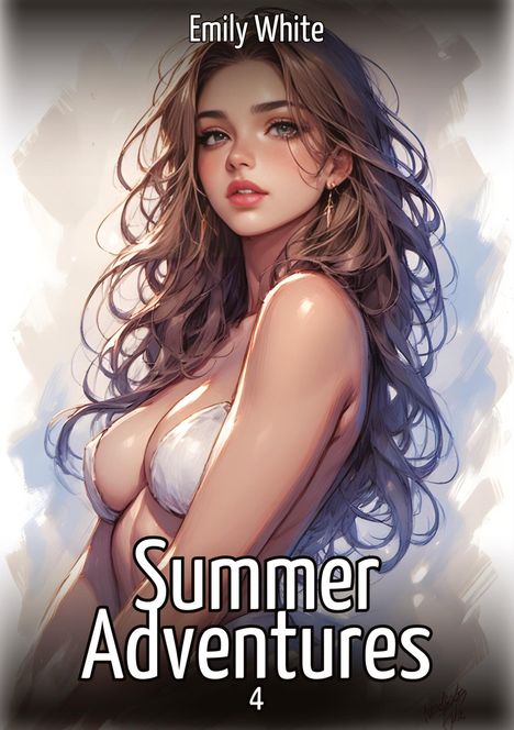 „Emily White“, „Summer Adventures 4“, Illustration einer Frau mit langen Haaren und Bikini-Oberteil.