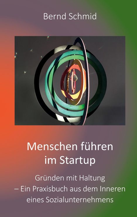 "Menschen führen im Startup" von Bernd Schmid. Illustration aus bunten, ineinander greifenden Ringen auf Farbverlauf.