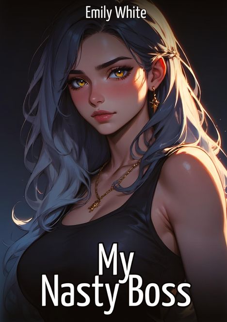 Oben steht "Emily White", unten "My Nasty Boss". Gezeichnete Frau mit langen Haaren und goldener Halskette.