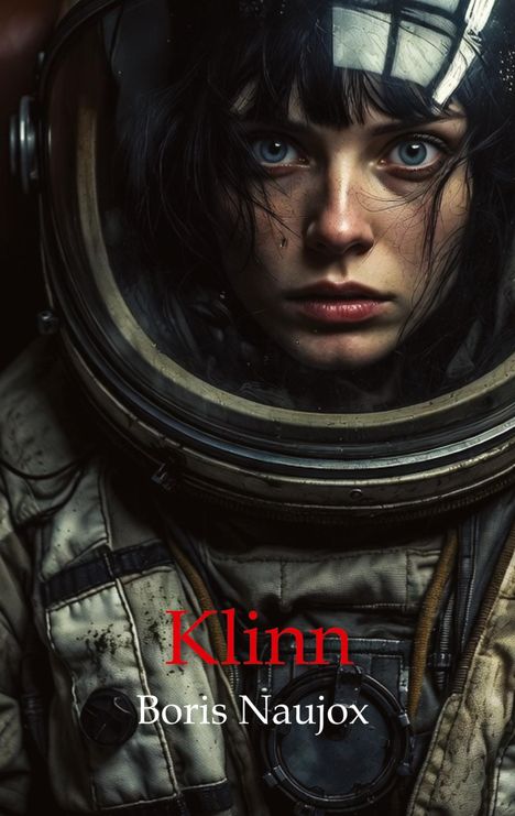 "Klinn" in Rot, darunter "Boris Naujox" in Weiß; Gesicht einer Person in einem Raumanzug mit ernstem Blick.