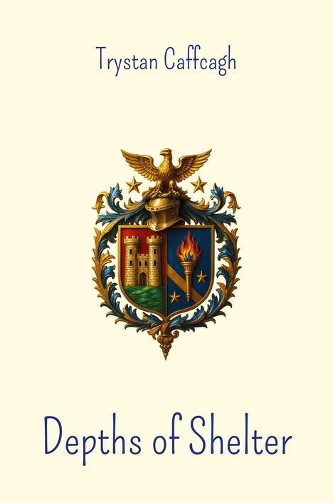 „Trystan Caffcagh“, „Depths of Shelter“, Wappen mit Adler und Schild mit Burg und Fackel.