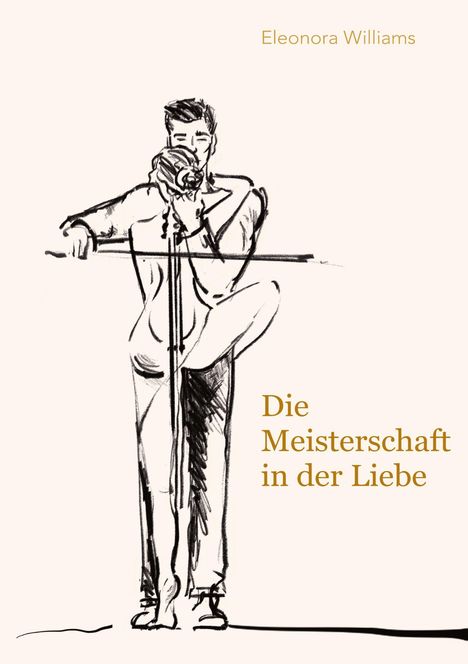 Text: "Eleonora Williams", "Die Meisterschaft in der Liebe". Skizzenhafte Illustration eines küssenden Paares an einem Tisch.