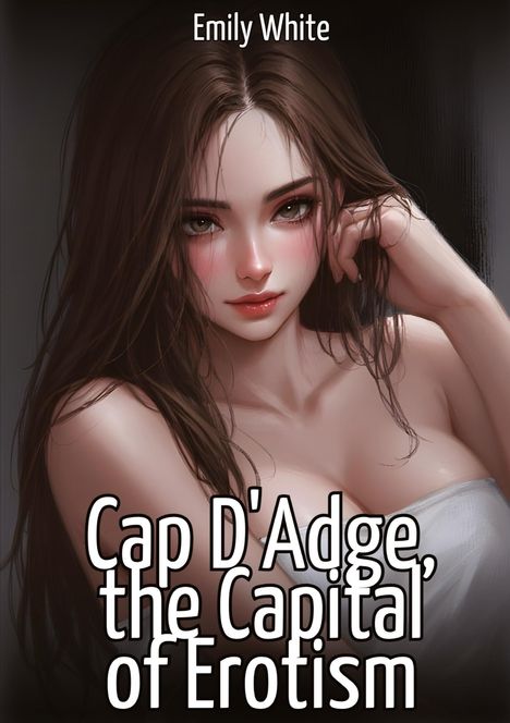 Text: "Emily White. Cap D'Adge, the Capital of Erotism." Illustration einer Frau mit langem, dunklem Haar.