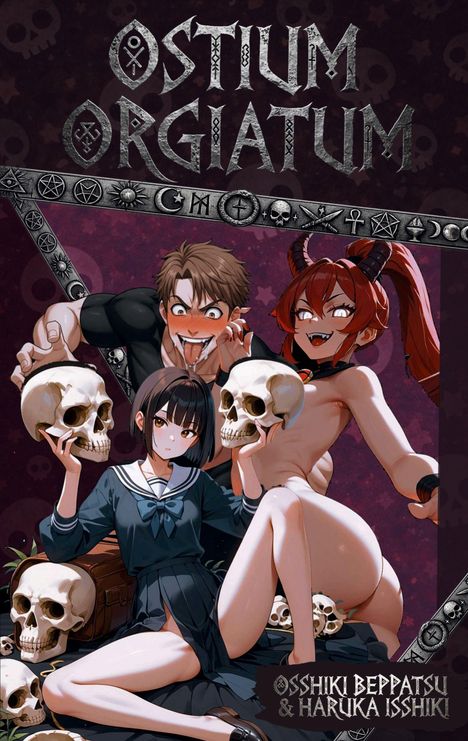 „OSTIUM ORGIATUM“ steht oben in metallisch wirkender Schrift. Darunter drei Comicfiguren mit Totenschädeln.