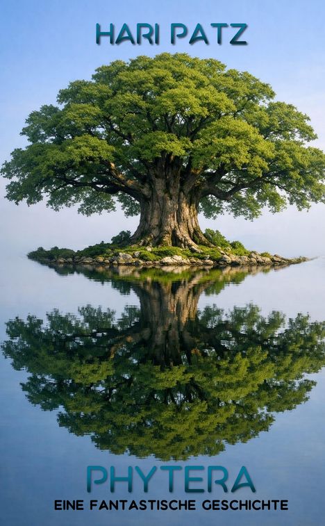 "Hari Patz. Phytera. Eine fantastische Geschichte." Ein großer Baum, dessen Krone sich im Wasser spiegelt.