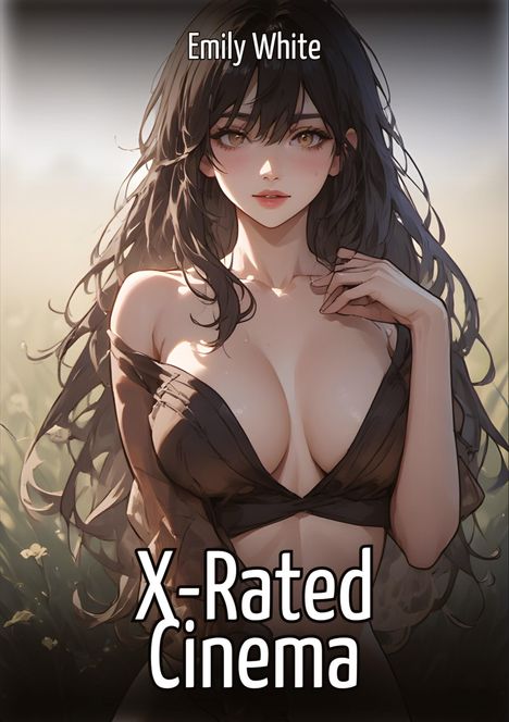Text: Emily White, X-Rated Cinema. Illustration einer Frau mit dunklem Haar und freizügigem Outfit vor unscharfem Hintergrund.