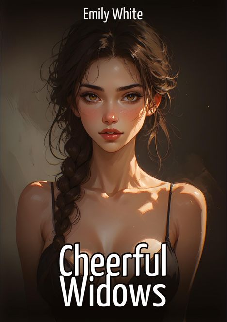 "Emily White" oben, "Cheerful Widows" unten. Illustrative Darstellung einer jungen Frau mit dunklem Zopf und ausdrucksstarken Augen.