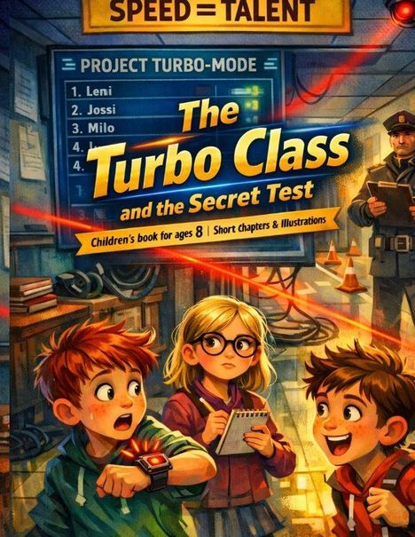 Projekt TURBO-MODUS: 1. Leni, 2. Jossi, 3. Milo. Drei Kinder, eines mit Notizblock, eines mit rotem Licht am Arm.