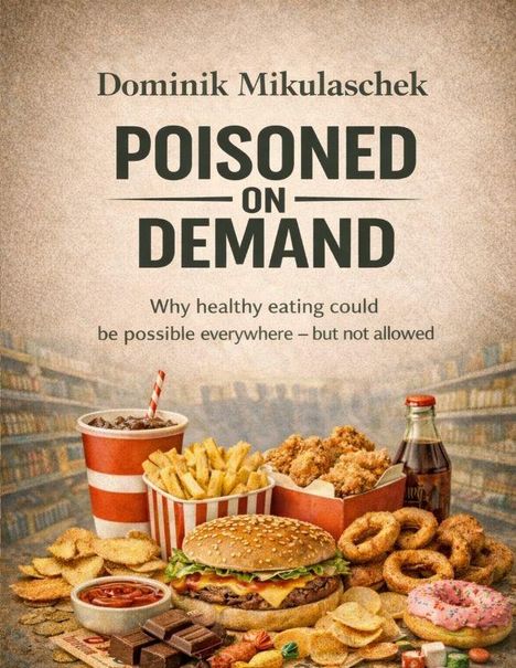 „Poisoned on Demand“ von Dominik Mikulaschek. Vor ungesunder Nahrung wie Burger, Pommes und Donuts.