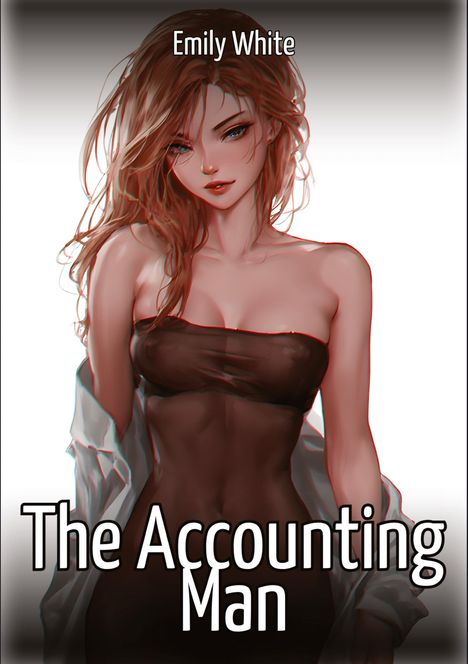 "Emily White; The Accounting Man." Eine Illustration einer Frau in einem schwarzen Kleid, sie schaut direkt nach vorn.