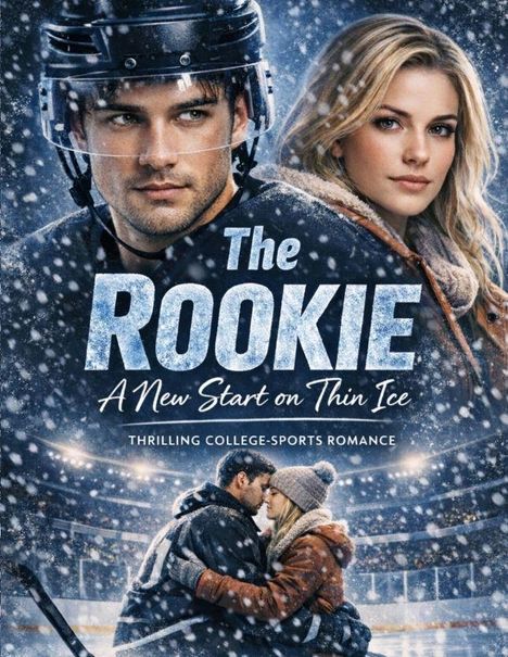 "The Rookie: A New Start on Thin Ice" - Ein Eishockeyspieler und eine Frau, Schnee im Hintergrund, romantische Stimmung.