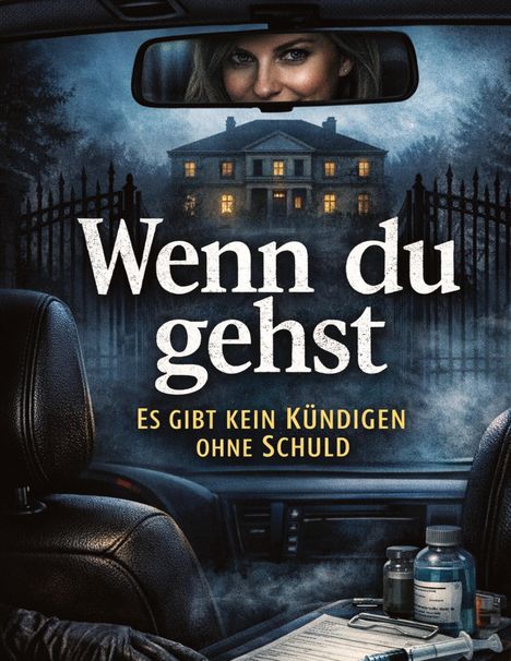 „Wenn du gehst. Es gibt kein Kündigen ohne Schuld.“ Innensicht eines Autos, düstere Villa im Hintergrund.