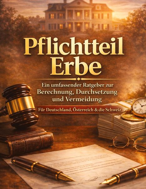 „Pflichtteil Erbe: Ein umfassender Ratgeber zur Berechnung, Durchsetzung und Vermeidung“ steht über einem stattlichen Haus.