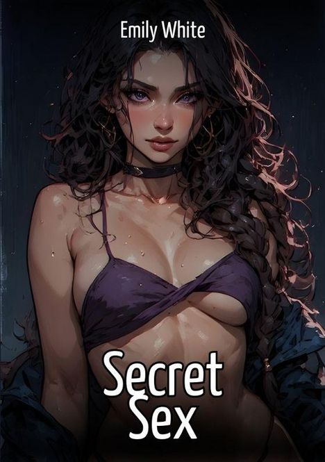 Text: "Emily White", "Secret Sex". Illustration einer Frau mit langem, dunklem Haar und lila Oberteil.