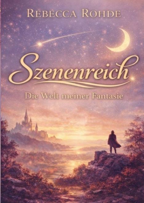 „Rebecca Rohde: Szenenreich. Die Welt meiner Fantasie.“ Fantastische Landschaft mit Schloss und einsamer Figur.
