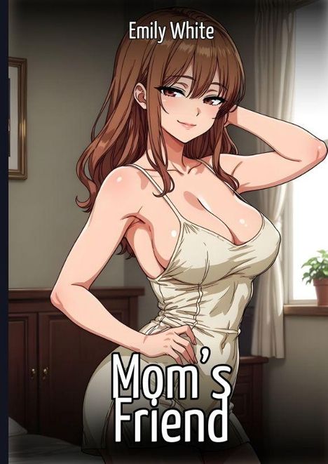 "Emily White" oben und "Mom's Friend" unten. Eine Anime-Figur mit braunem Haar trägt ein knielanges Kleid.