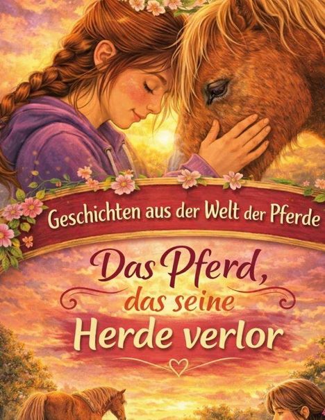 Text: "Geschichten aus der Welt der Pferde" und "Das Pferd, das seine Herde verlor". Illustration: Mädchen und Pferd berühren sanft ihre Stirnen.